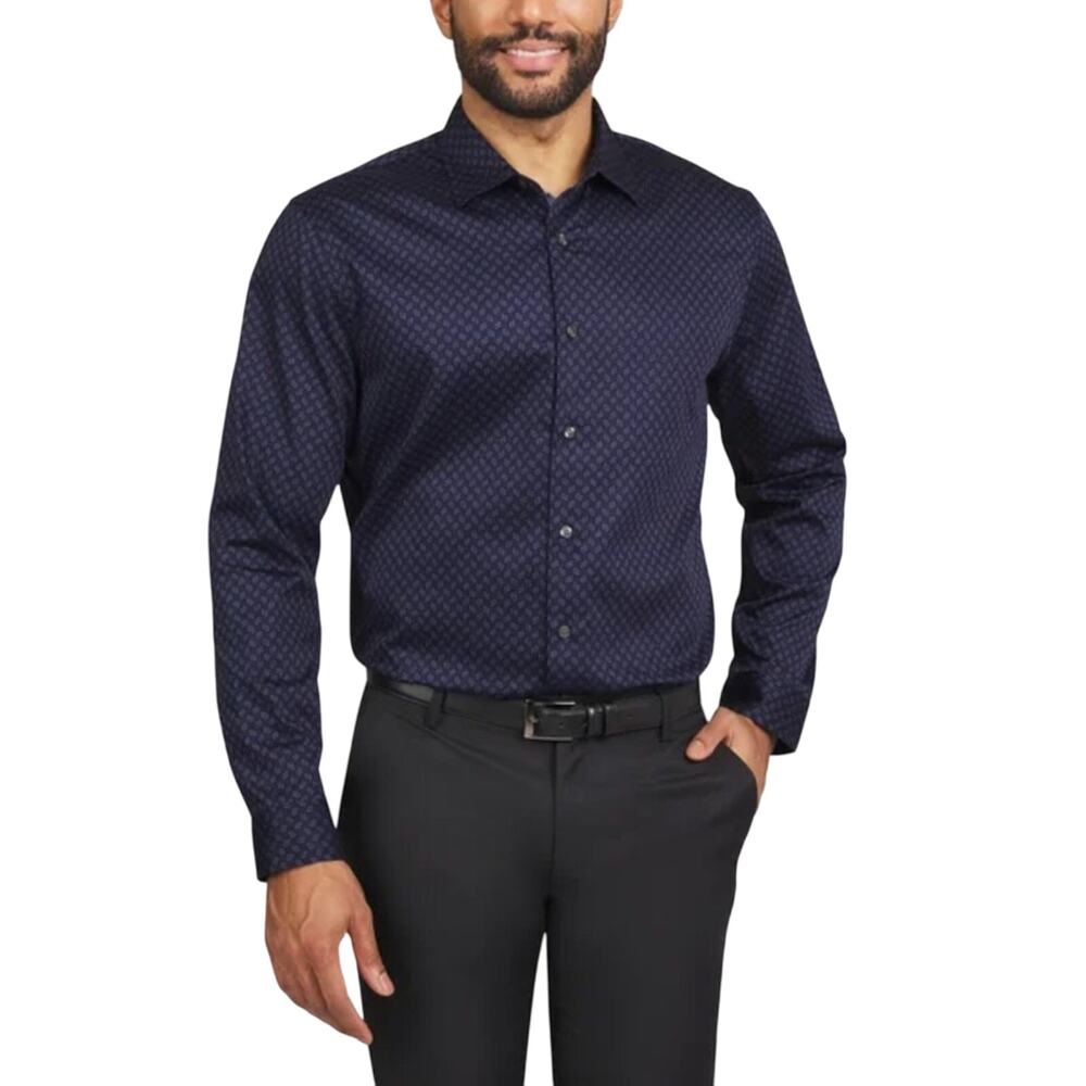 Tahari Men's Luxe Woven Dress Long Sleeve Button Down Shirt in Blue Size L
